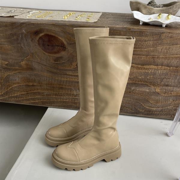 Boots Med Heel Women's Rubber Shoes Rain Zipper Boots-Women Round Toe Rock 2021 Over-the-Knee Ladies Fabric Western Flock Solid