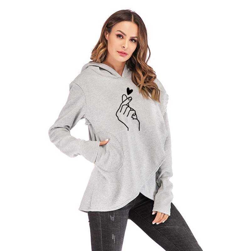 Women Hoodies Sweatshirts Casual Tops Love Hand Print Long Sleeve Pullover Hoodie Female Plus Size Warm Hooded Sweatshirt 210603