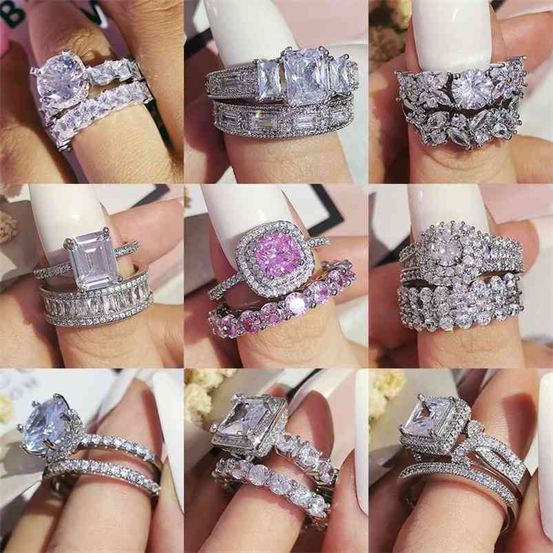 Luxury Solid 925 Sterling Silver Wedding Rings Set For Bridal 2pcs Women Engagement Anniversary Gift Wholesale Jewelry R4869 210701
Luxury Solid 925 Sterling Silver Wedding Rings Set For Bridal 2pcs Women Engagement Anniversary Gift Wholesale Jewelry R4869 210701