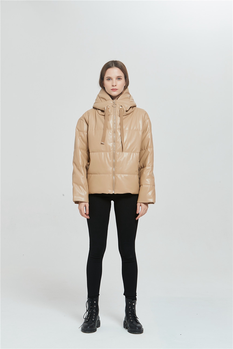 New womens winter european fashion hooded casual PU leather down cotton-padded short parka coat casacos XSSML