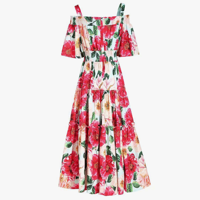 Women Dress Slash Neck Puff Sleeve Flower Girl es Plus Size Vintage Sexy Long Beach Summer Clothing 210513