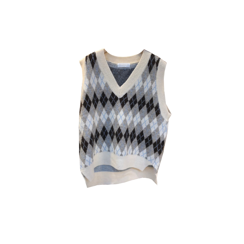 Nomikuma Korean Hit Color Argyly Sleeveless Pullover Sweater Causal V-neck Spring New Knitted Women Vests Ropa Mujer 6E035 210427
