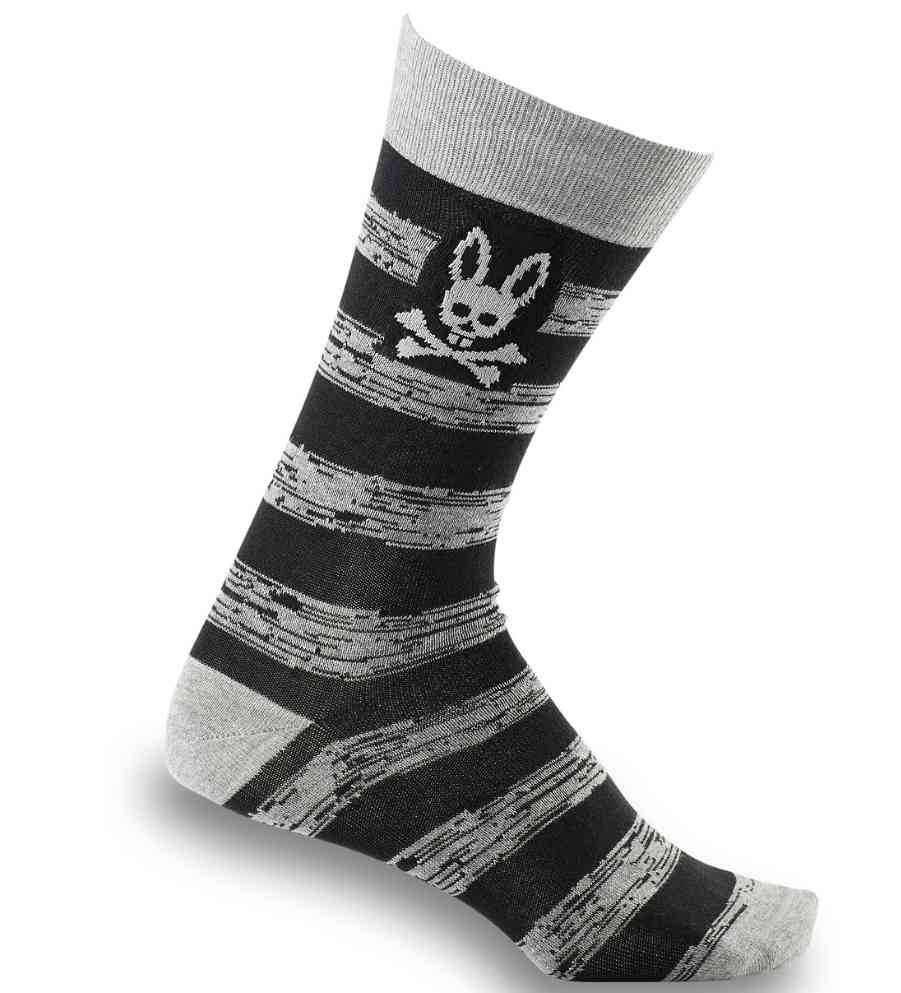 Men's Custom Cotton Crew Psycho Bunny Stripe Dress Socks, Black