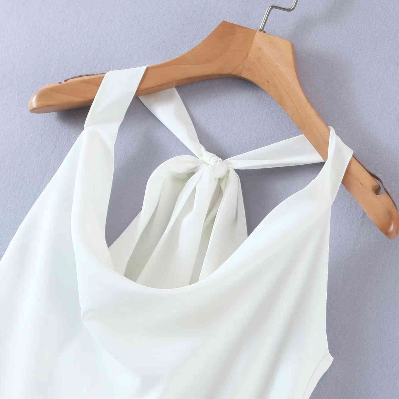 drapped neck white satin dress women sexy backless lace up summer party sun short mini silk 210427