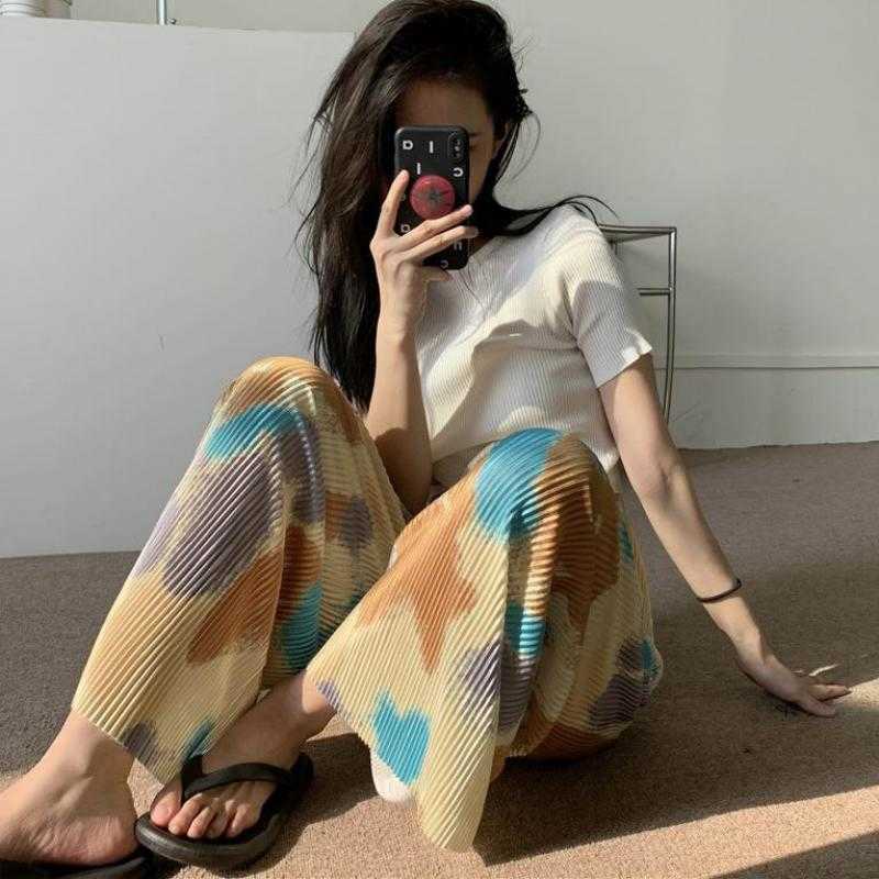 Yedinas Harajuku Women Pants Casual Loose Tie Dye Sweat Streetwear Elastic High Waist Sweatpants Summer Trousers 210527
