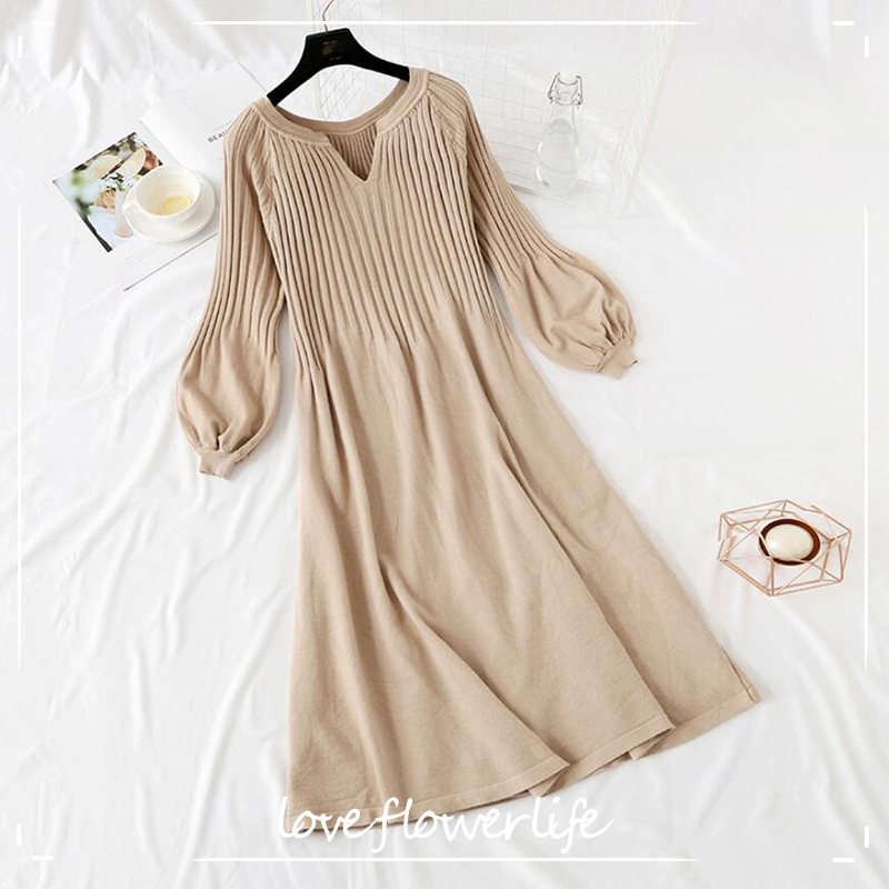 Autumn Winter Women Knitted Sweater Dress Korean Lantern sleeve V Neck Elegant Long Dress Ladies Bottoming Loose Dress 210521, Khaki
Autumn Winter Women Knitted Sweater Dress Korean Lantern sleeve V Neck Elegant Long Dress Ladies Bottoming Loose Dress 210521, Khaki
