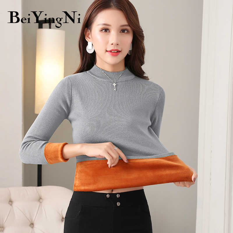 Beiyingni Women Sweaters Pullovers Fleece Warm Thick Elasticity Female Clothes Slim Jumper Autumn Winter Knitted Sweater Korean 210918