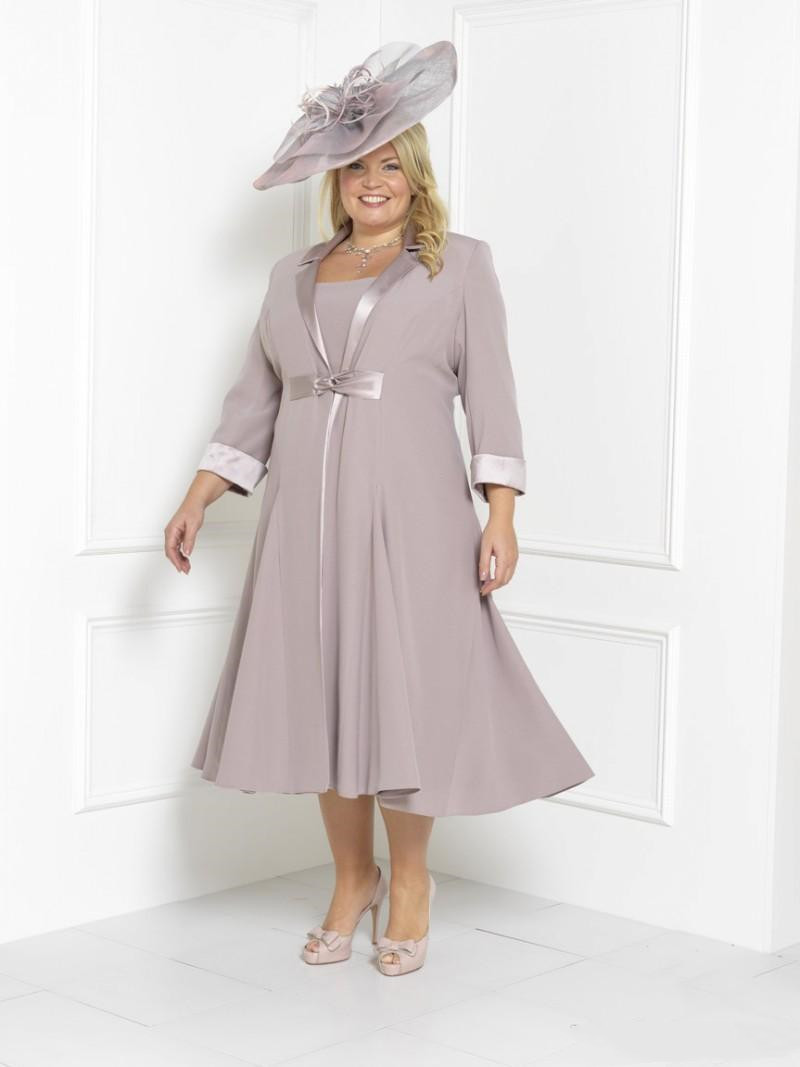 Plus Size Mother Of The Bride Dresses Sleeves Tea Length Scoop Neck Wedding Guest Dress Custom Mothers Groom Gown With Free Long Jacket