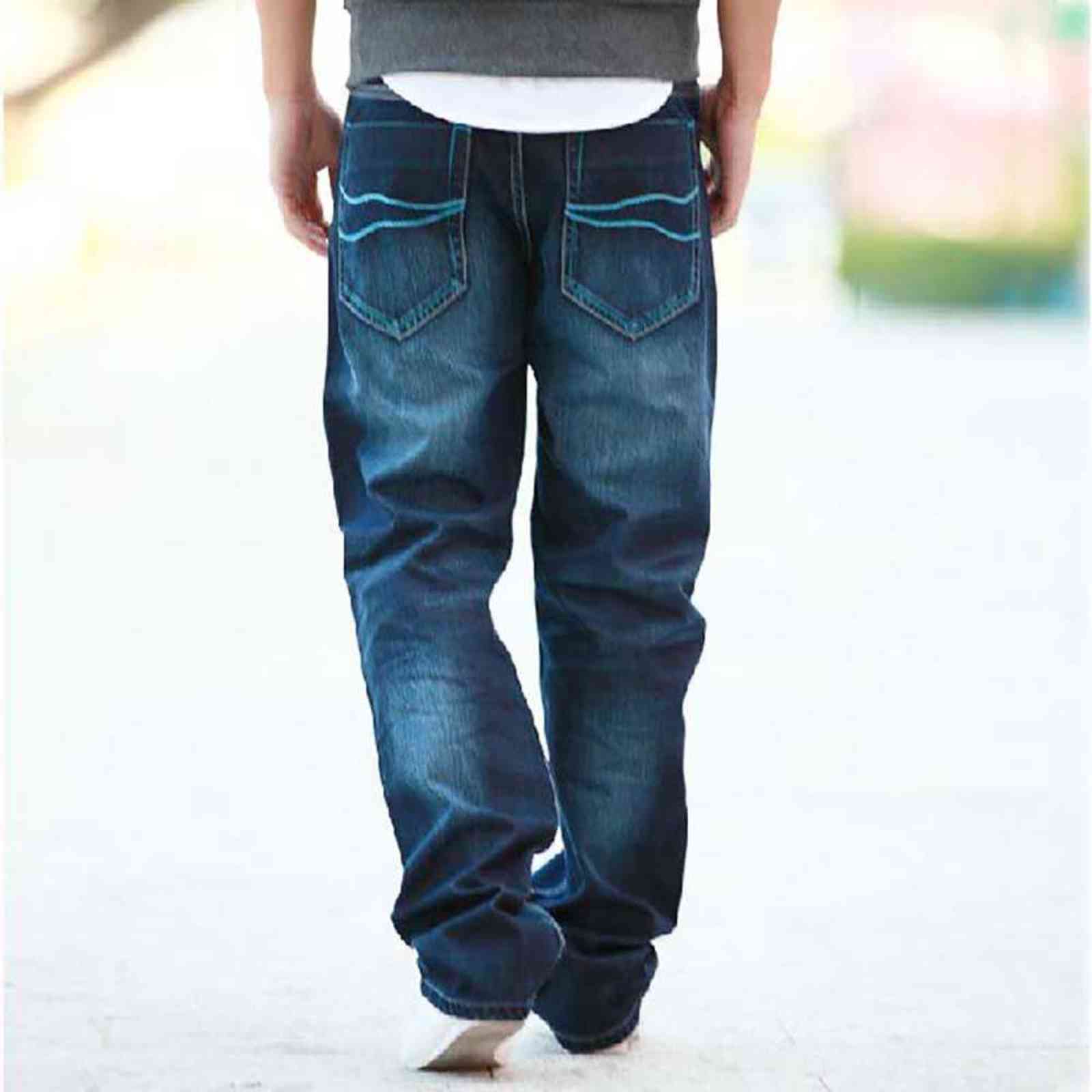Fashion Men Jeans Cowboy Straight Loose Baggy Harem Denim Pants Casual Cotton Wide Leg Trousers Blue Plus Size 27-48 211108