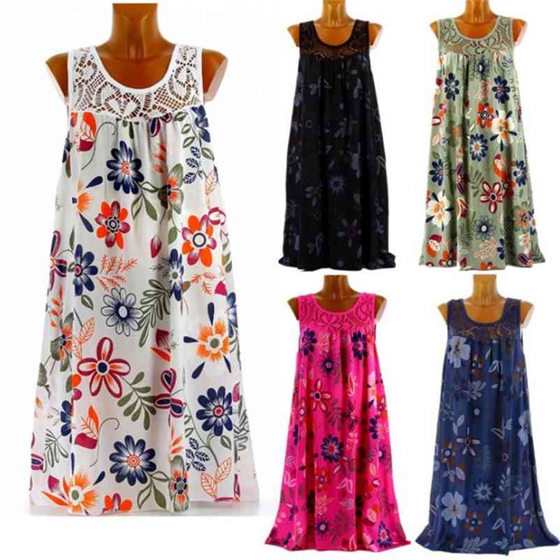 Women Summer Boho Style Floral Print Beach Tunic Sundress Loose Mini Party Dress Vestidos Plus Size 5XL 210331