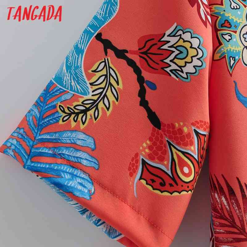 Women Retro Leaf Print Chiffon Shirt Summer Blouse Short Sleeve Chic Female Tops 1F138 210416