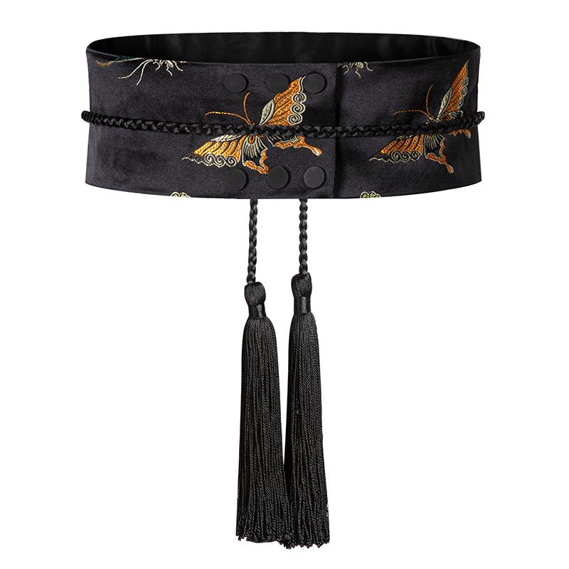 Belts 2022 Chinese Clothing Belt Kimono Butterfly Black Gold Embroidery Tassel Lace Up Decoration Adjustable Wide Waist Cover
Belts 2022 Chinese Clothing Belt Kimono Butterfly Black Gold Embroidery Tassel Lace Up Decoration Adjustable Wide Waist Cover