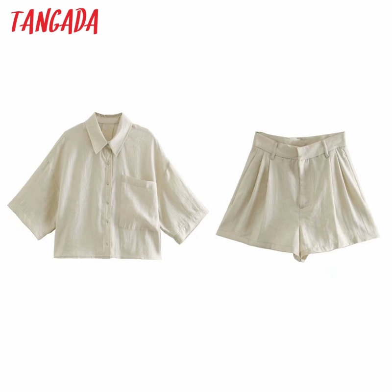 Korea Chic Solid Women Fashion Suit 2 Piece Set Crop Top and Shorts 2R35 210416
