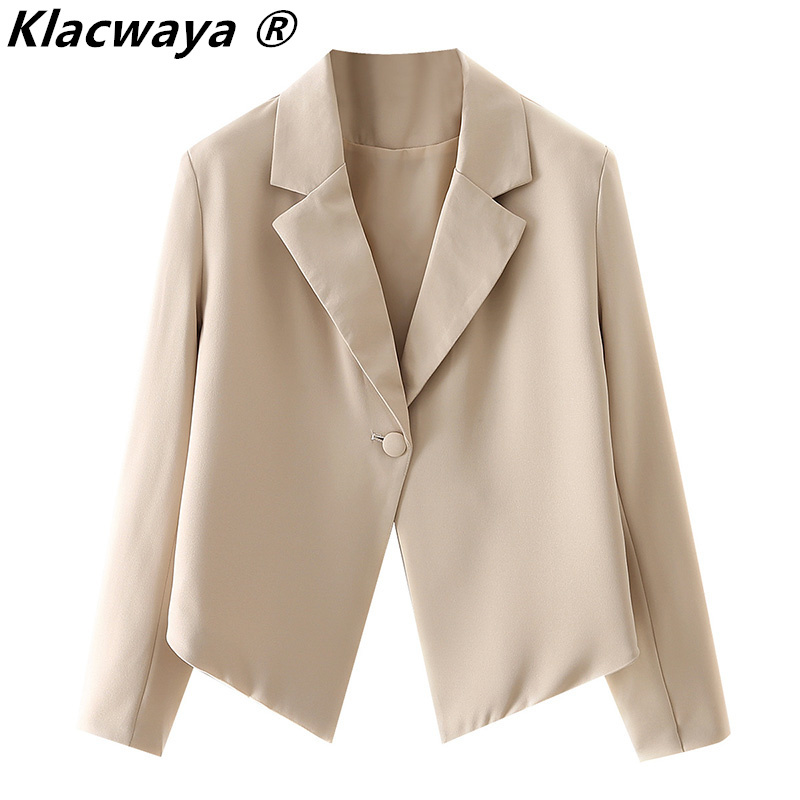 Women Cropped Blazer Long Sleeves Irregular hem Fashion design Casual Chic Single Button Woman 210521, Khaki
Women Cropped Blazer Long Sleeves Irregular hem Fashion design Casual Chic Single Button Woman 210521, Khaki