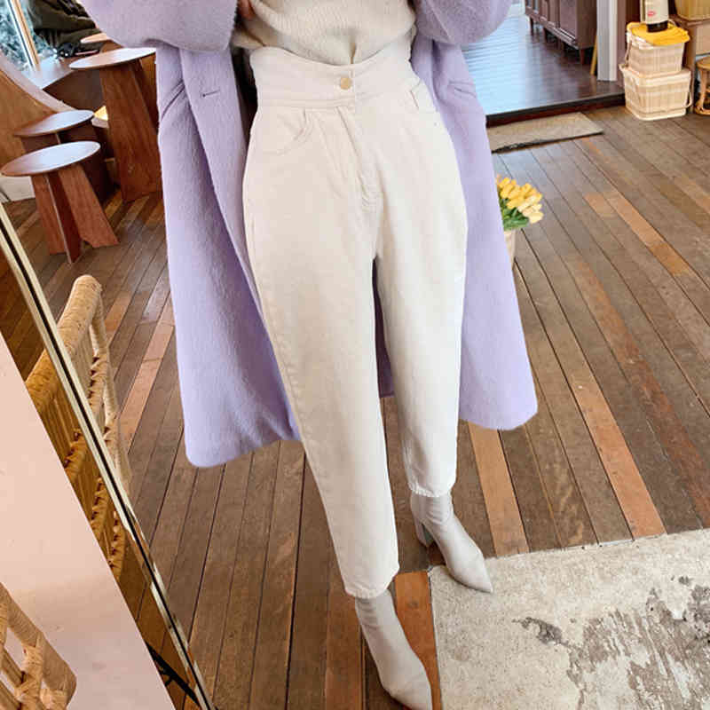 Fashion Women Pants High Waist Vintage White Denim Jeans Female Spring Autumn Streetwear Trousers 10391 210417
