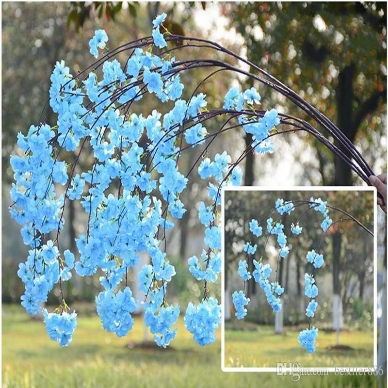 Four Branches Each Bouquet Simulation Cherry Blossom Flower Long-Peach Branch Wedding Arch Decorative Home Party Decor Flowers & Wreaths