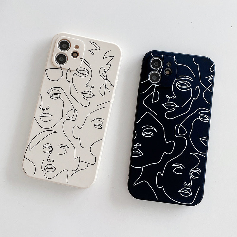 Luxury Designer Soft Silicone Phone Cases For iPhone 11 12 Pro Xs Max XR 7 8 Plus Art Face Lines Cover