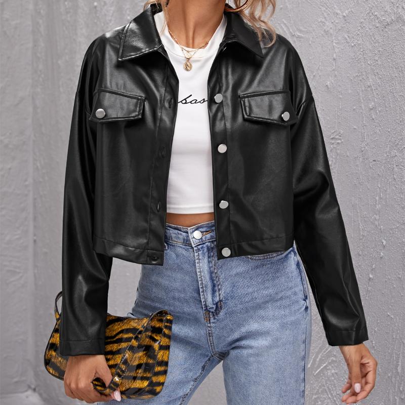 Women's Leather & Faux 2021 Fall/Winter Collection Women Clothing Crop Tops Outwear Buttons Front Drop Shoulder Dual Flap Pocket PU Jacket B, Black
Women's Leather & Faux 2021 Fall/Winter Collection Women Clothing Crop Tops Outwear Buttons Front Drop Shoulder Dual Flap Pocket PU Jacket B, Black
