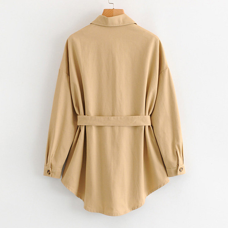 Waist Bandwidth Loose Collar Long Sleeve Single Breasted Waist Female Coat Autumn Casual Harajuku Tooling Women's Jacket 210507