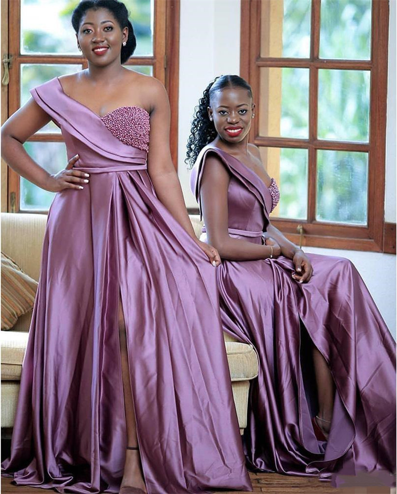 2022 Plus Size Arabic Aso Ebi Sweetheart Pearls Sexy Bridesmaid Dresses High Split Evening Prom Formal Party Birthday Gowns Dress ZJ205