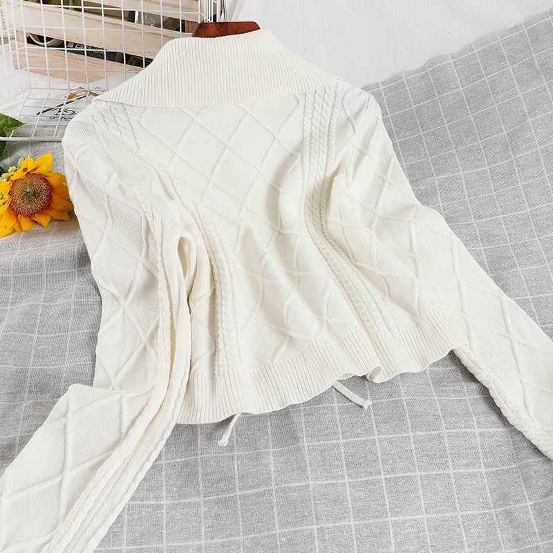 Korean Knitted Women 2pieces Sets Bow Tie Long Sleeve Sweater Coat + High Waist Mini Skirt Spring Suits 6E462 210603