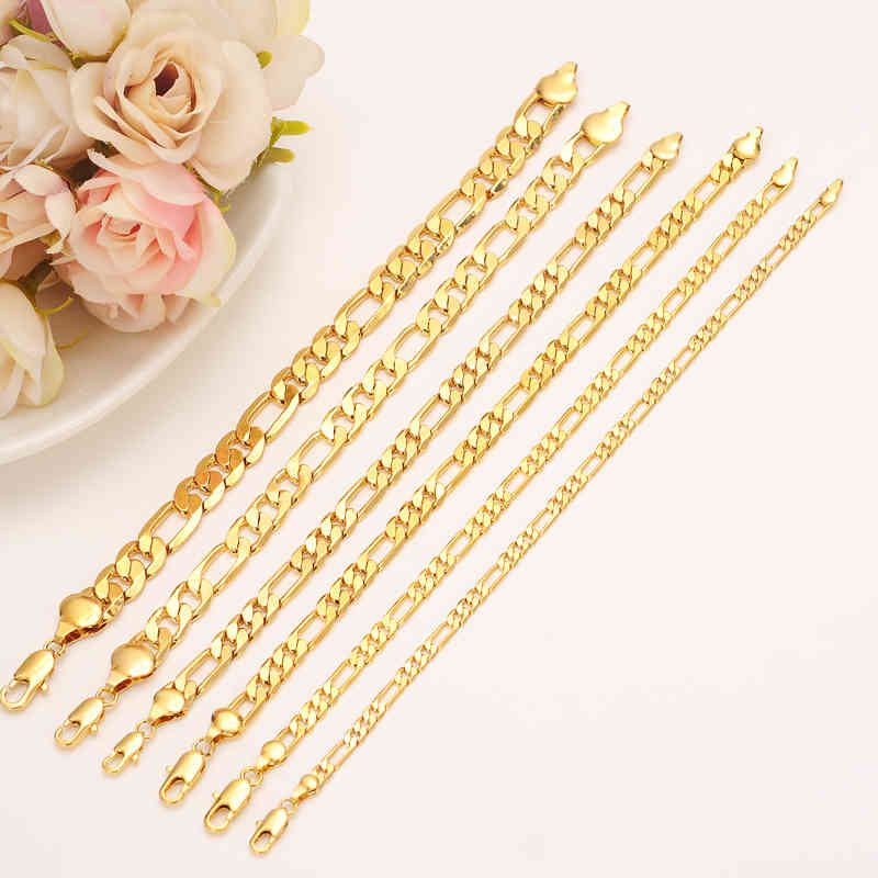 Mens women039s Solid Gold GF 4 5 7 9 10 mm Width Select Italian Figaro Link Chain bracelet Fashion Jewelry whole