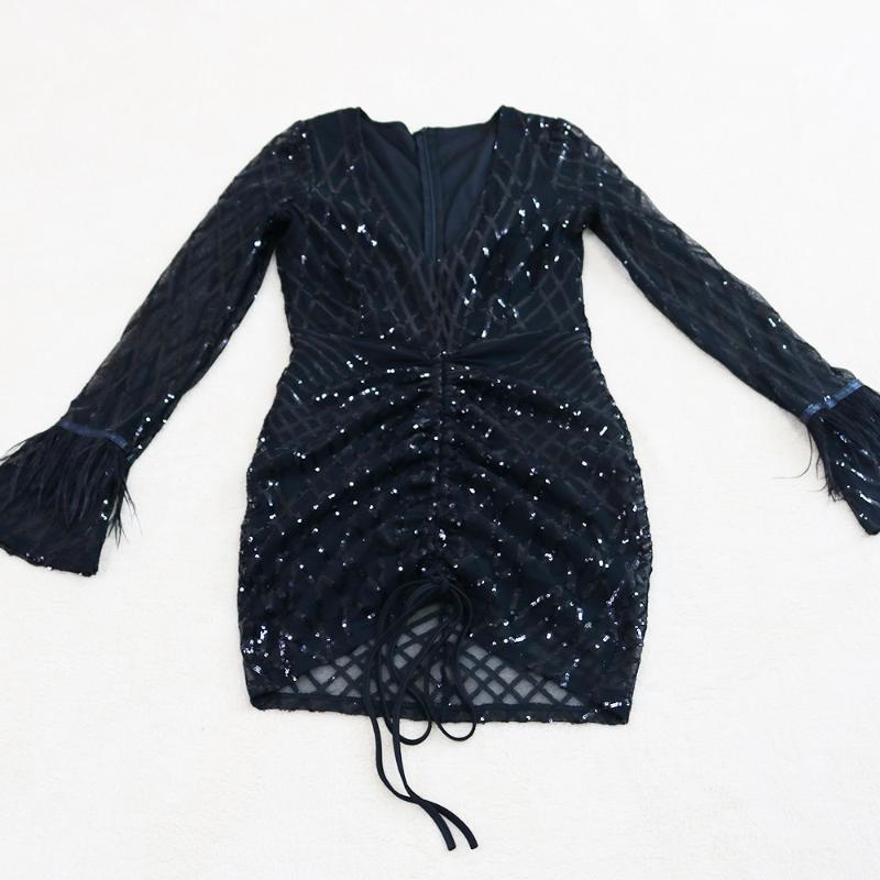 Casual Dresses PLSW Dress Fashion Black Long Sleeve Slim Mesh Sexy Ladies Festival Clothing Birthday For Women Party Evening Night Club