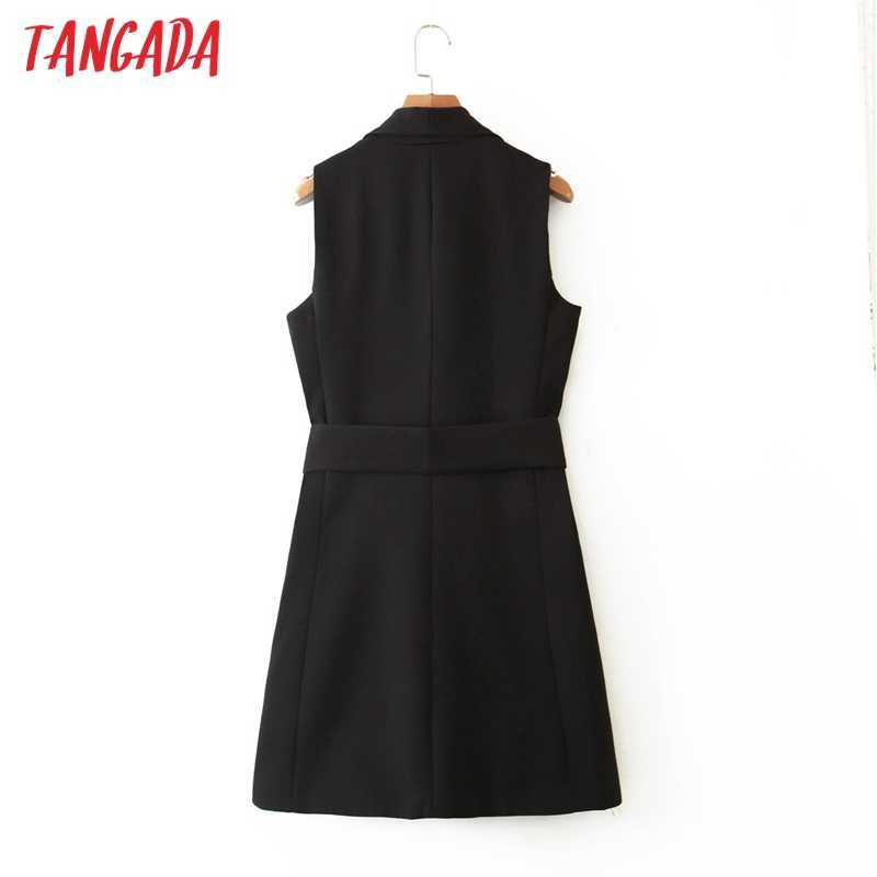 Tangada woman black long vest coat with slash office ladies waistcoat sleeveless blazer double breasted elegant top 3Z38 210910