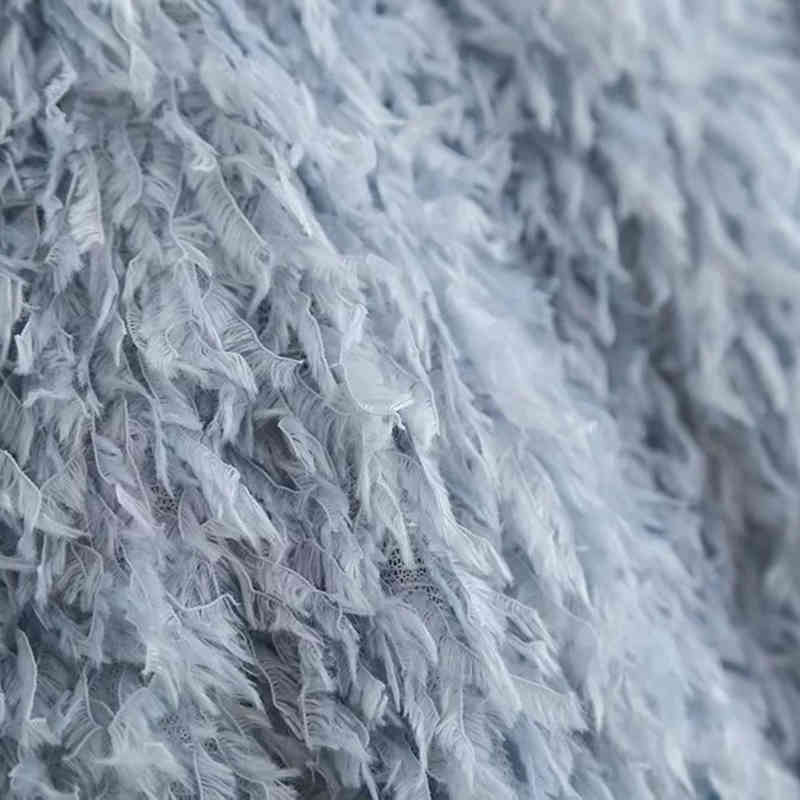 Women Fashion Feathers Decoration Blue Mini Skirts Summer High Waist Streetwear Chic A-line Skirt faldas mujer moda 210421