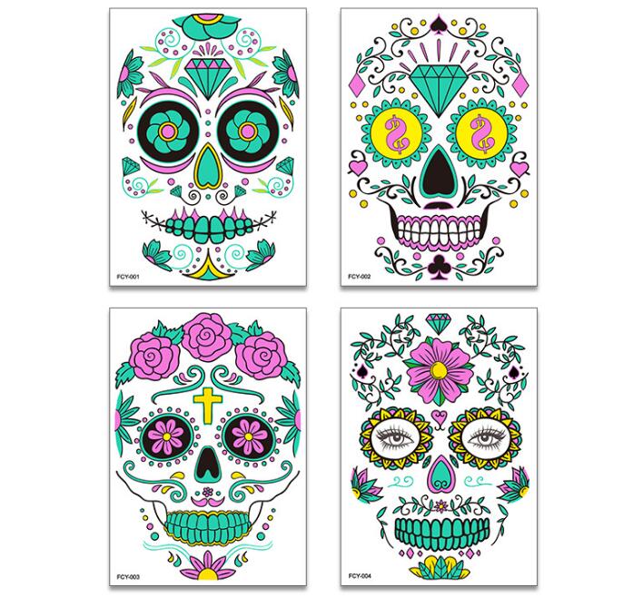 2021 Halloween Temporary Face Tattoos Glow in the Dark Spider Web Scar Roses FullFace Mask Tattoo Stickers for Women Men