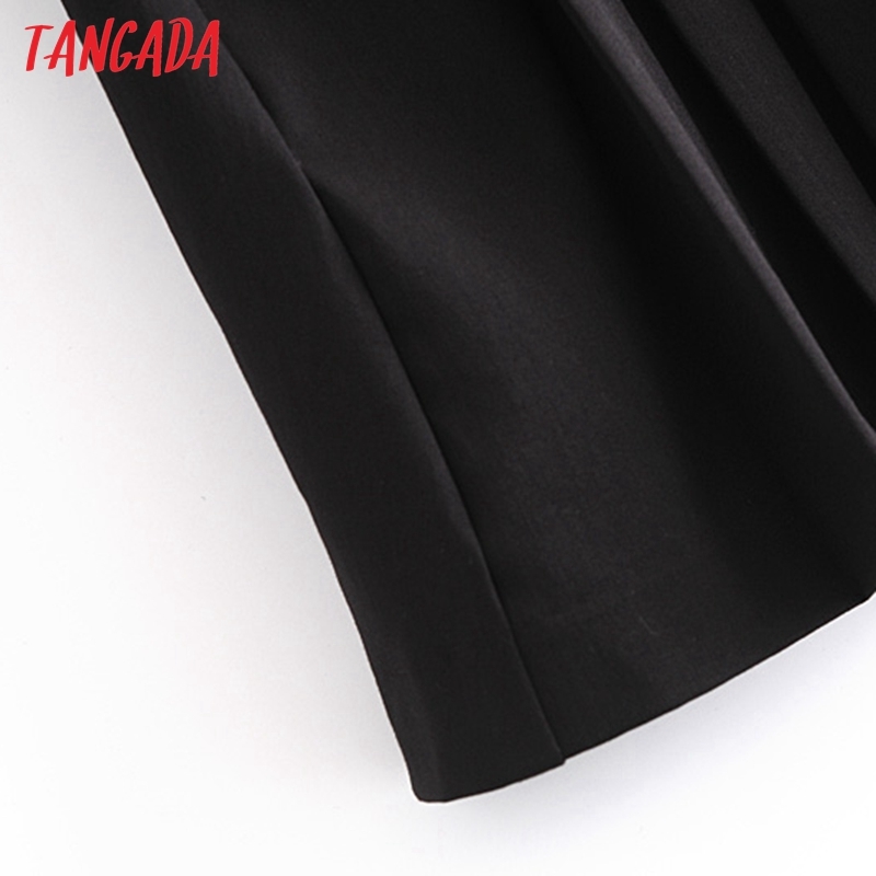 Summer Women Black Blazer Short Sleeve Ladies Pleated Mini Dress Vestidos 3H58 210416