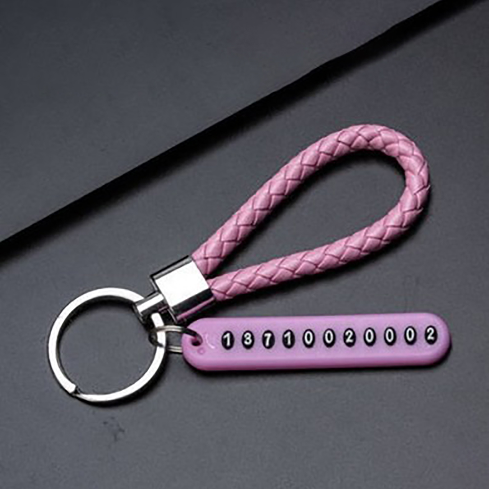 Anti-lost Car Keychain Phone Number Card Keyring Leather Bradied Rope Auto Vehicle Key Chain Holder Accessories Keyfob
