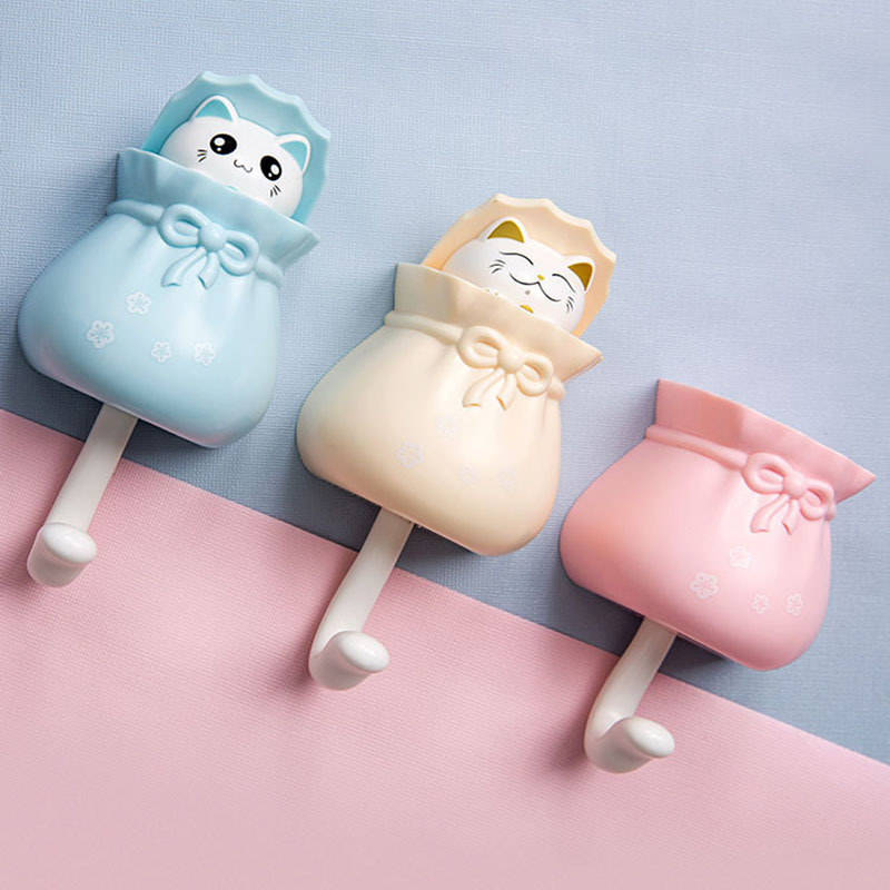 1Pcs Coat Hook for Household Wall Hooks Cartoon Cat Multi Purpose 4Colors Durable Cute ABS Plastic