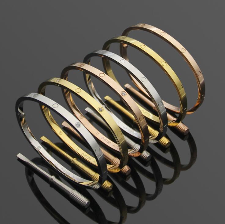 Size 17cm 5.8*5.2cm width 4mm women Hip hop girl deluxe thin bangle jewelry 316L stainless steel silver gold rose love screwdriver bracelets bangles diamond no stone
Size 17cm 5.8*5.2cm width 4mm women Hip hop girl deluxe thin bangle jewelry 316L stainless steel silver gold rose love screwdriver bracelets bangles diamond no stone