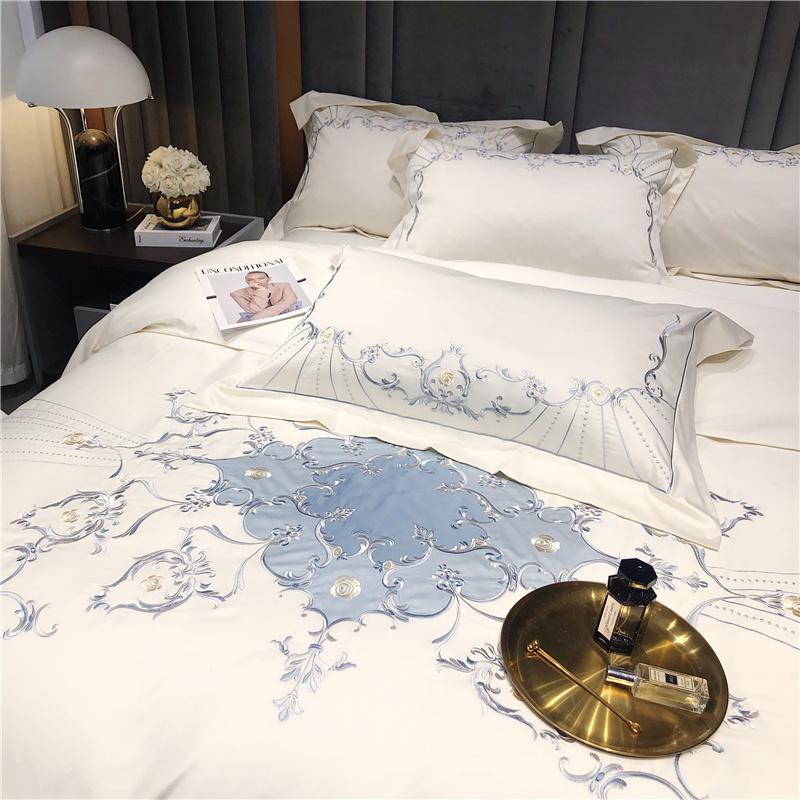 Duvet Cover Set Long Staple Cotton Embroidery Luxury Bedding King Queen Size 4pcs Comforter Bed Sheet 2Pillow Shams Sets
