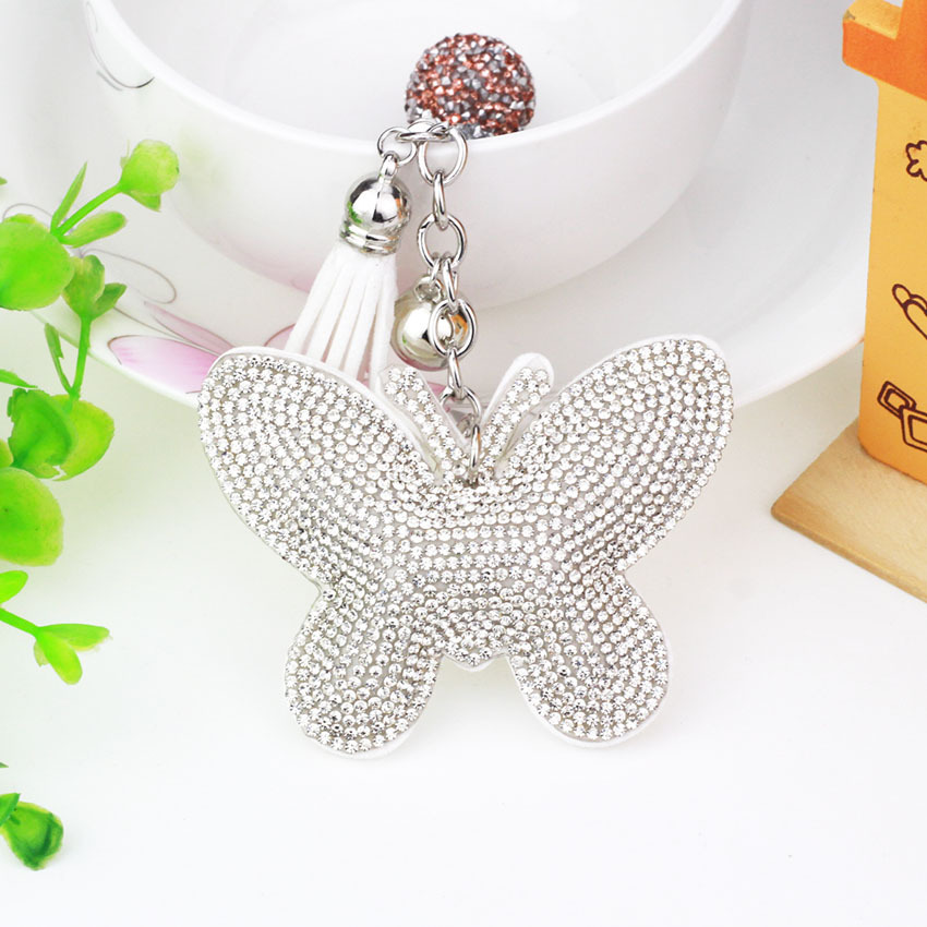 Fashion Butterfly Pendant Keychain For Women Girls Rhinestone Key Ring Holder PU Leather Car Key Chains Accessories