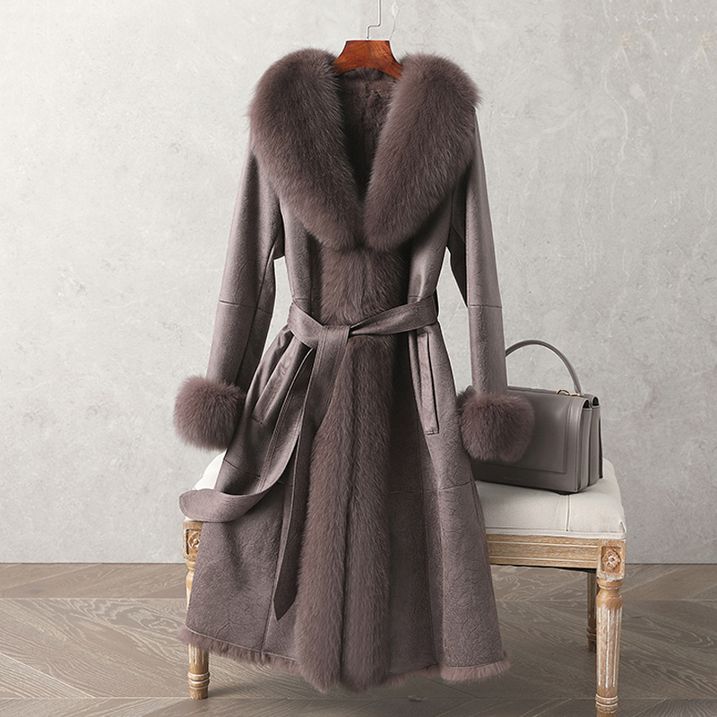 Real Double Face Rabbit Fur Coat Womens Mid-Length Winter Close-Fitting Leather Fox Fur Collar Cuffs Fur Garments, Coffee
Real Double Face Rabbit Fur Coat Womens Mid-Length Winter Close-Fitting Leather Fox Fur Collar Cuffs Fur Garments, Coffee