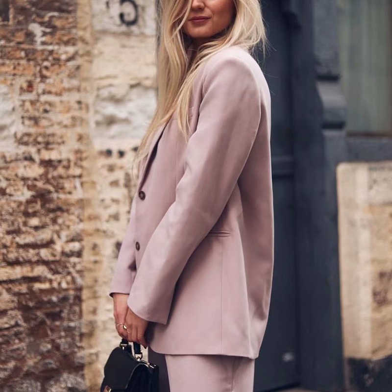 Vintage Women Elegant Pink Blazer Spring-Autumn Fashion Ladies Nothced Collar Suits Jackets Streetwear Female Chic 210527