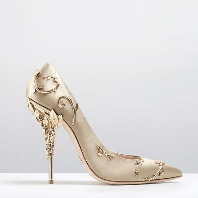 Women Pumps Pointed Toe Flower Heel Wedding Shoes Elegant Silk Design High Heels Ladies Drop Dress
