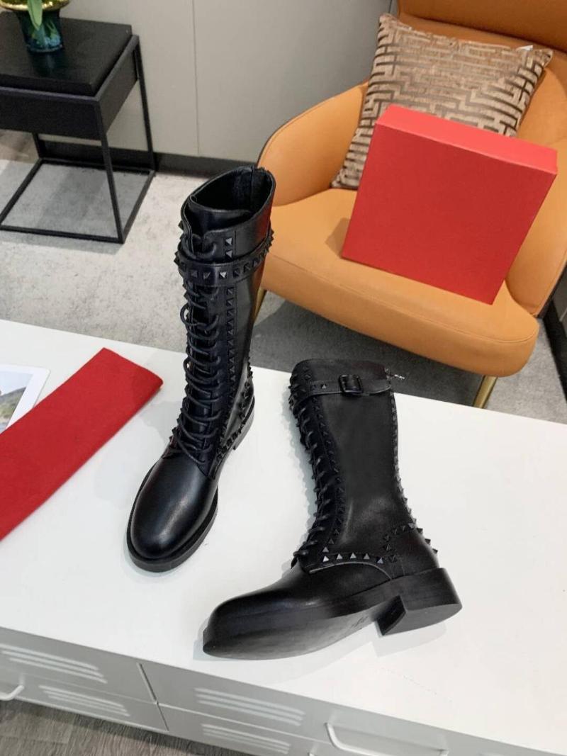 Boots Design Women Luxury Mid Calf Fashion Studed Lace Up Runway Low Heels Motorcycle For Shoes