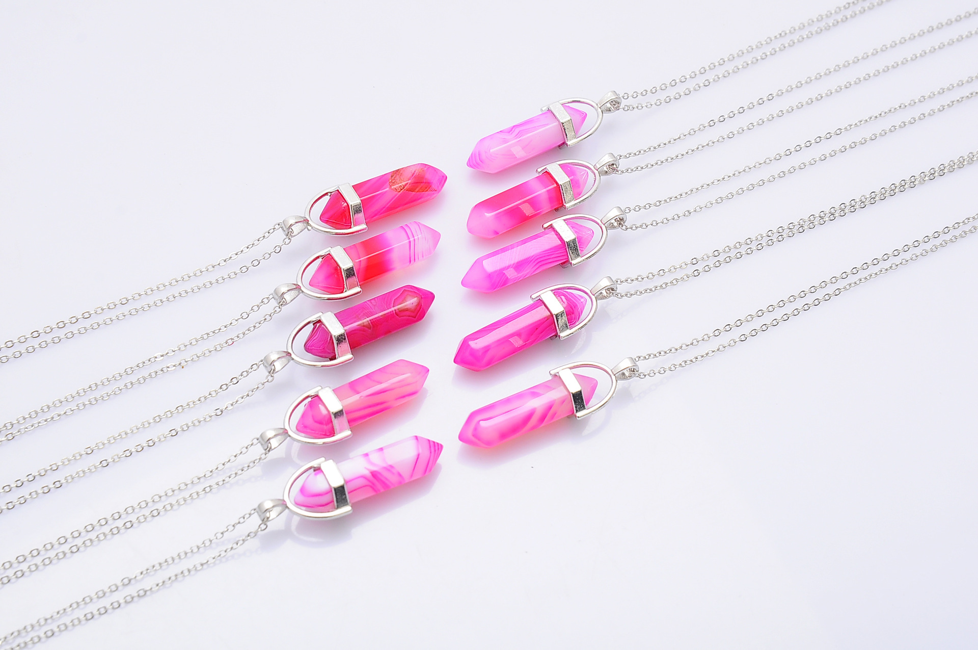 Red Blue Purple Stripe Agate Necklaces Chakra Reiki Healing Hexagon Prism Crystal Pendant Pendulum Necklace
