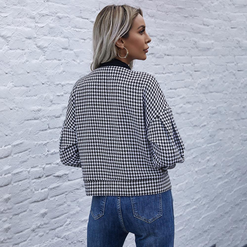 Fashion Coats And Jackets Black Elegant Ladies Plaid Houndstooth Buttons Autumn Winter Clothes Women Outerwear New Fall 210415