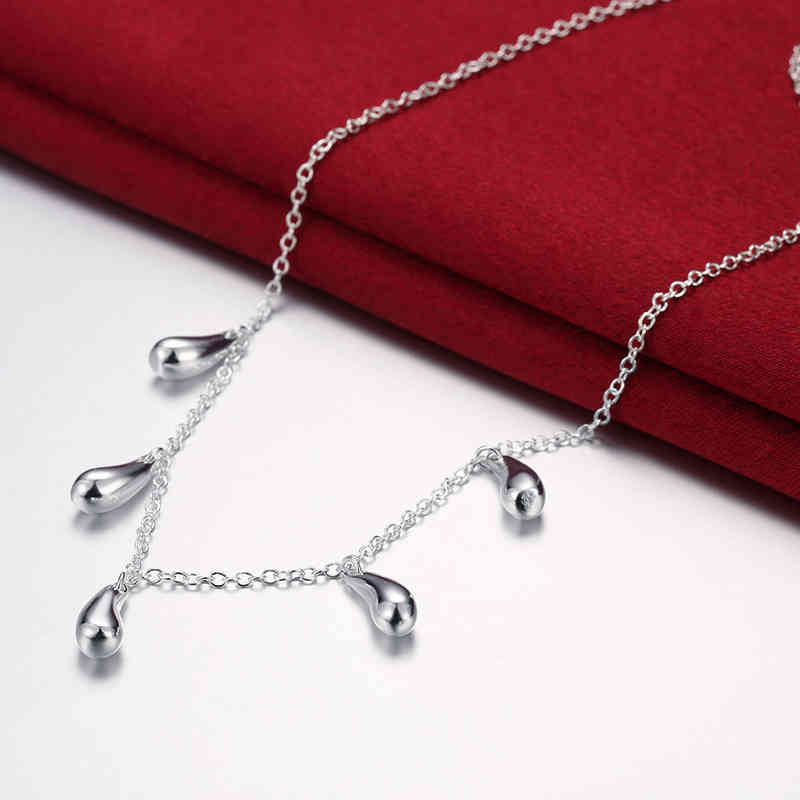 Charm 100% 925 Sterling Silver Water Droplets Bracelet Necklace Earrings Ring Jewelry Set for Women Fashion Party Christmas Gift