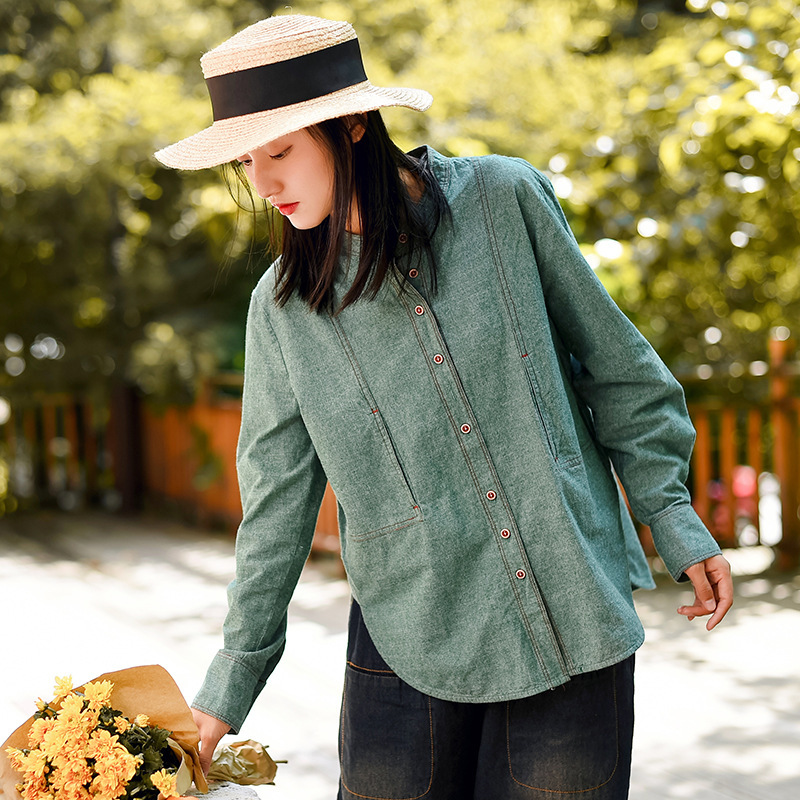 Johnature Women Autumn Shirts Cotton Patchwork Vintage Blouses Stand Long Sleeve Button Fall Casual Female Shirts And Tops 210521, Blue
Johnature Women Autumn Shirts Cotton Patchwork Vintage Blouses Stand Long Sleeve Button Fall Casual Female Shirts And Tops 210521, Blue
