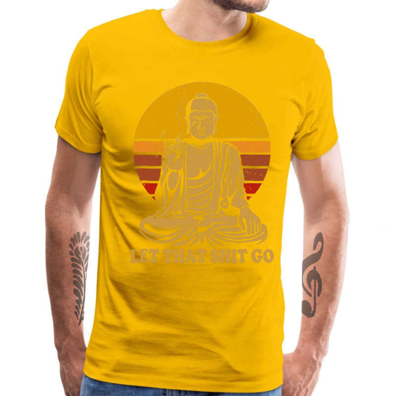 Vintage Style Tops Tees Let That Shit Go 100% Cotton Tee-Shirts Man T Shirts Buddha Shirt Adult Mens Tshirt Hip Hop Camiseta 210707