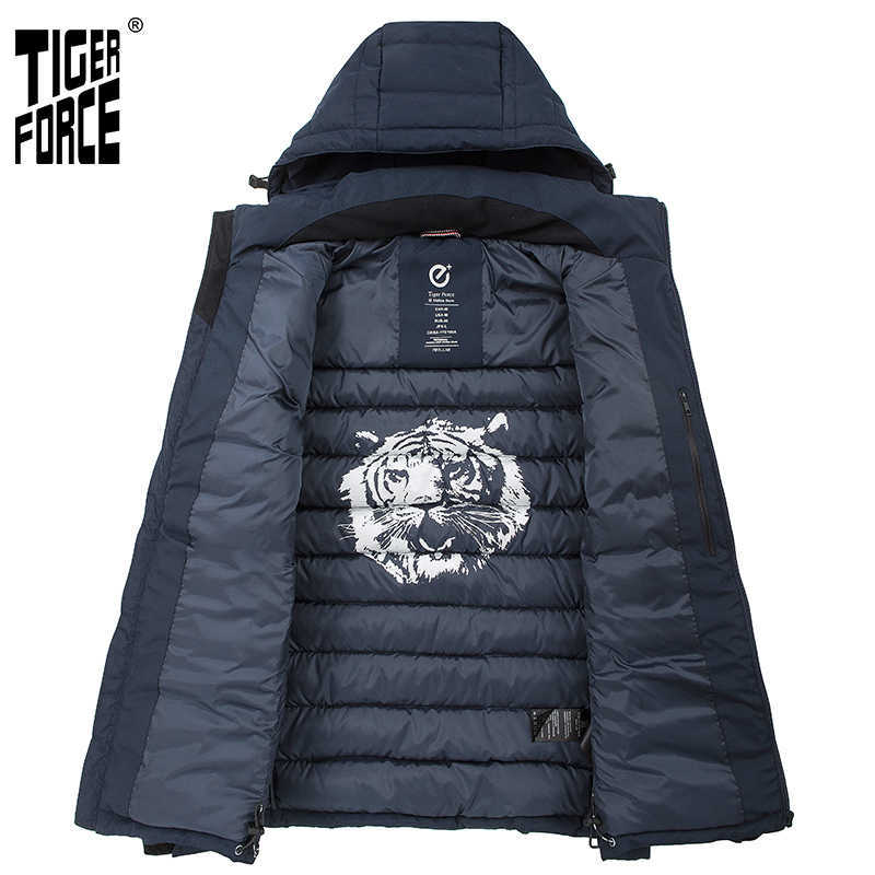 TIGER FORCE Men's winter jacket Medium-long Hooded Jackets Thick dark blue Sports Casual outdoor Parka man coat 70769 210818