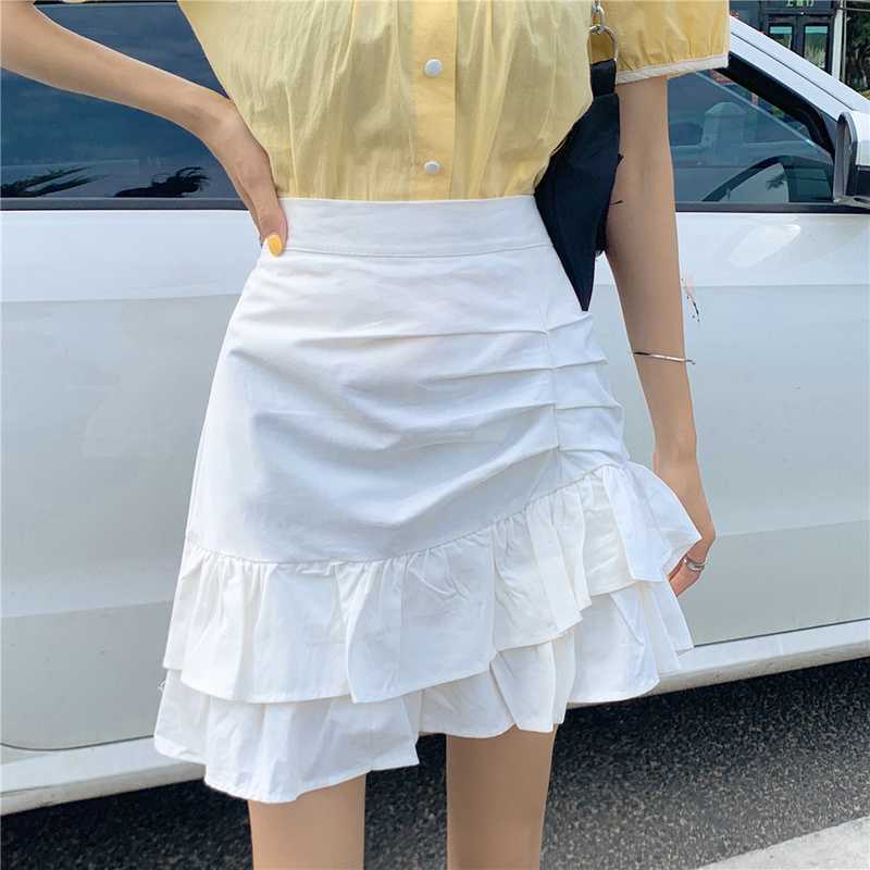 Korean High Waisted Folds Skirts Womens Summer Ruffle A-line Mini Skirt Causal Faldas Mujer Moda 6H790 210603