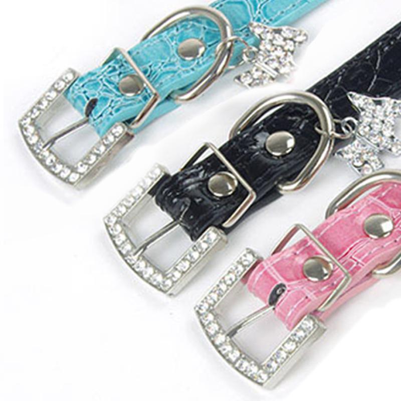 Dog Collars & Leashes Small Bling Crystals Diamonds Crocodile Leather Belt Puppy Collar Rhinestone Inlaid Buckle Chain Adjustable