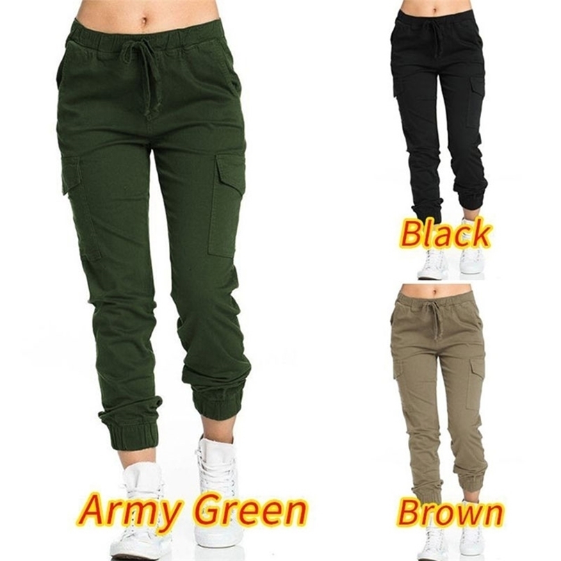 Women's Trousers Workwear Cargo Pants Casual Elastic Waist Side Pocket 211115