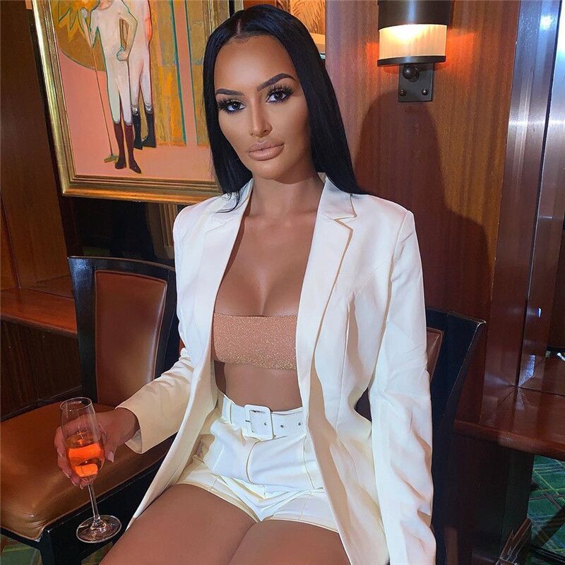 Women Suits Temperament Blazer Suit Loose Leisure Coat With High Waist Short Two Piece Set Shorts Jacket 210524